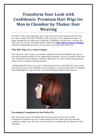 Affordable Hair Wigs For Men in Chembur – Trusted by Many