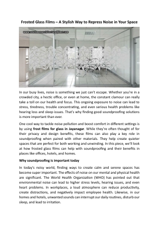 Frosted Glass Films – A Stylish Way To Repress Noise In Your Space