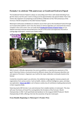 Formula 1 to celebrate 75th anniversary at Goodwood Festival of Speed