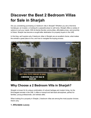 Modern 2 Bedroom Villas for Sale in Sharjah