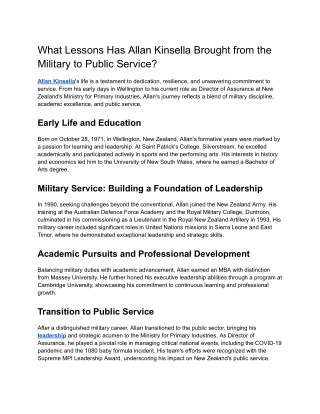 what lessons has allan kinsella brought from