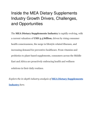 MEA Dietary Supplements Industry Growth Drivers, Challenges, and Opportunities
