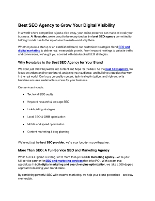 Best SEO Agency to Grow Your Digital Visibility