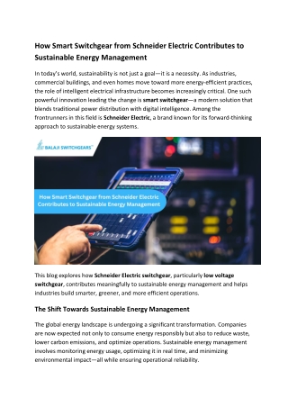 How Smart Switchgear from Schneider Electric Contributes to Sustainable Energy Management