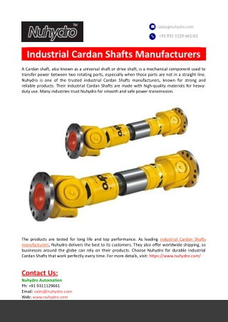 Industrial Cardan Shafts Manufacturers
