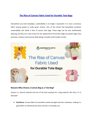 The Rise of Canvas Fabric Used for Durable Tote Bags