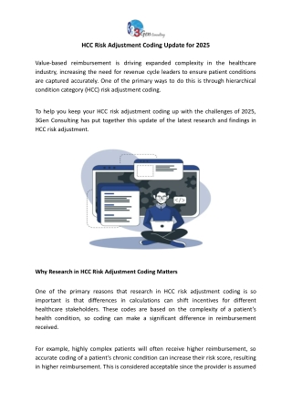 HCC Risk Adjustment Coding Update for 2025 - 3Gen Consulting