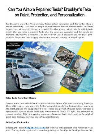 Can You Wrap a Repaired Tesla? Brooklyn’s Take on Paint, Protection