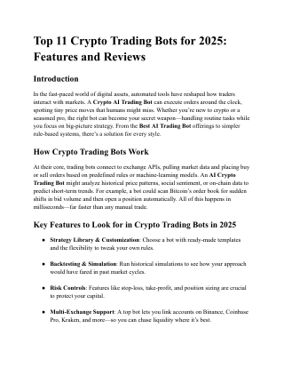 Top 11 Crypto Trading Bots for 2025: Features and Reviews