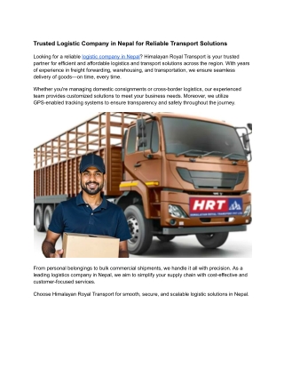 Trusted Logistic Company in Nepal for Reliable Transport Solutions