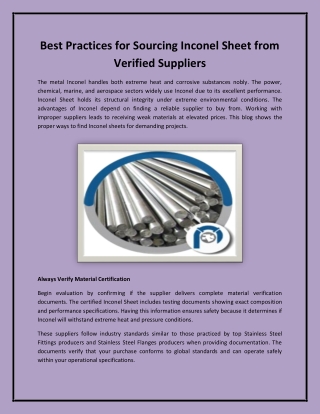 Best Practices for Sourcing Inconel Sheet from Verified Suppliers