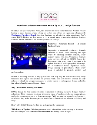 Premium Conference Furniture Rental by IROCO Design for Rent