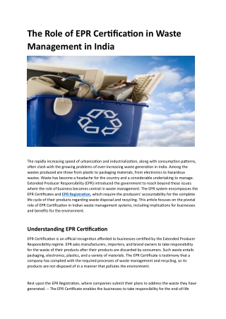 The Role of EPR Certification in Waste Management in India