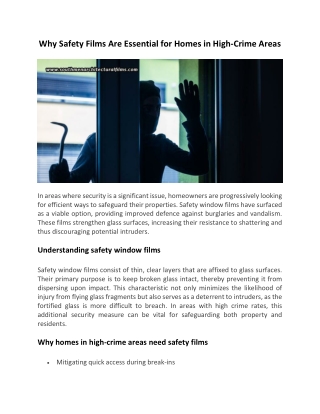 Why Safety Films Are Essential For Homes In High-Crime Areas