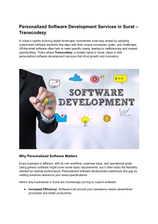 Personalized Software Development Services in Surat – Transcodezy