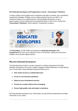 Hire Dedicated Developers and Programmers in Surat – Transcodezy IT Solutions