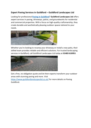 Expert Paving Services in Guildford – Guildford Landscapes Ltd
