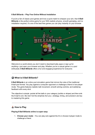 8 Ball Billiards – Play Free Online Without Installation