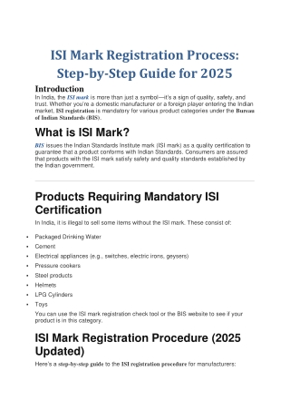 ISI Mark Registration Process Step-by-Step Guide for 2025