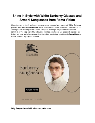 Shine in Style with White Burberry Glasses and Armani Sunglasses from Rama Vision