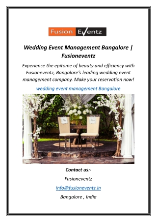 Wedding Event Management Bangalore  Fusioneventz