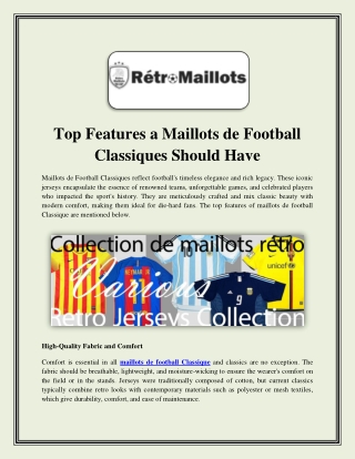 Top Features a Maillots de Football Classiques Should Have