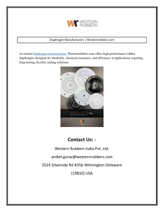 Diaphragm Manufacturers  Westernrubbers.com