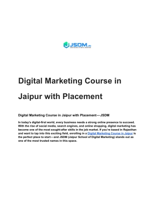 Digital Marketing Course in Jaipur with Placement