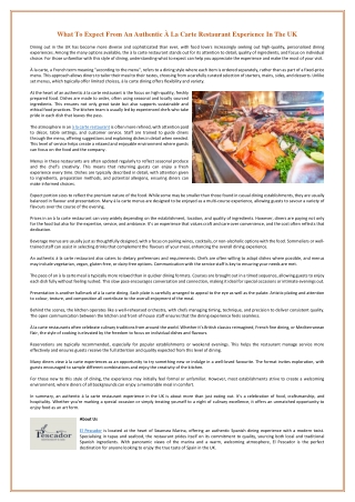 What To Expect From An Authentic À La Carte Restaurant Experience In The UK