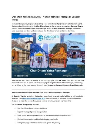 Char Dham Yatra Package 2025 – 4 Dham Yatra Tour Itinerary & Cost