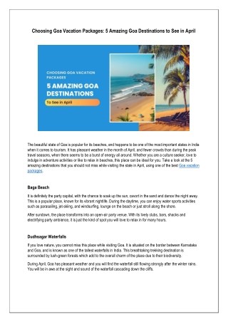 Choosing Goa Vacation Packages: 5 Amazing Goa Destinations to See in April