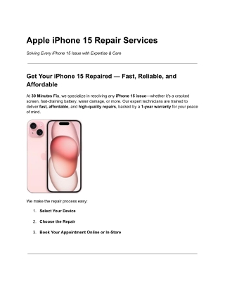 Apple iPhone 15 Repairs – Fast, Reliable Service at 30MinutesFix