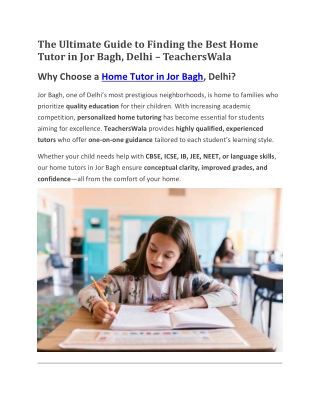 Finding the Best Home Tutor in Jor Bagh