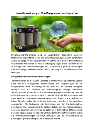 Umweltauswirkungen Von Dreiphasentransformatoren