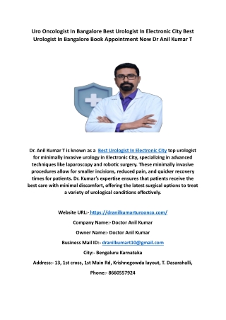 Uro Oncologist In Bangalore Best Urologist In Electronic City Best Urologist In