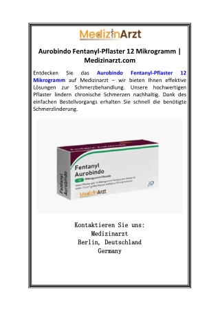 aurobindo fentanyl pflaster 12 mikrogramm