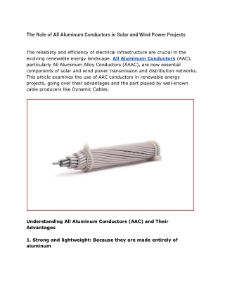 The Role of All Aluminum Conductors in Solar and Wind Power Projects