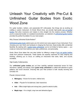 Unleash Your Creativity with Pre-Cut & Unfinished Guitar Bodies from Exotic Wood Zone