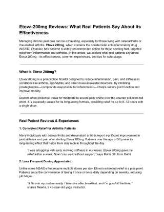 Etova 200mg Reviews: What Real Patients Say About Its Effectiveness