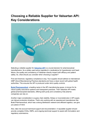 Choosing a Reliable Supplier for Valsartan API_ Key Considerations
