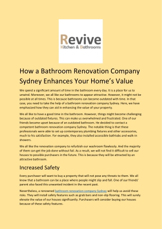 How a Bathroom Renovation Company Sydney Enhances Your Home