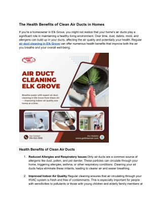 The Health Benefits of Clean Air Ducts in Homes