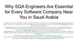 Why SQA Engineers Are Essential for Every Software Company Near You in Saudi Arabia
