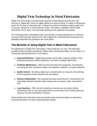 Digital Twin Technology in Metal Fabrication