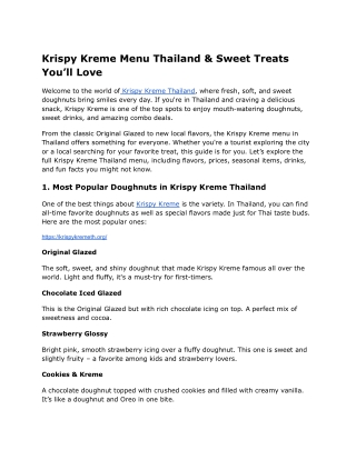 Krispy Kreme Menu Thailand & Sweet Treats You’ll Love