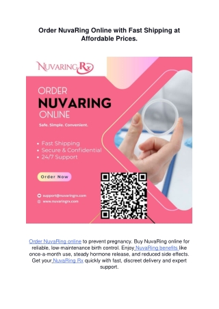 Order NuvaRing Online with Fast Shipping at Affordable Prices.