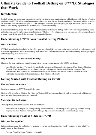 Ultimate Guide to Football Betting on U777D Strategies that Work