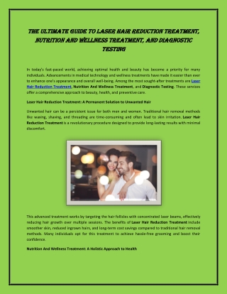 The Ultimate Guide to Laser Hair Reduction Treatment, Nutrition And Wellness Tre