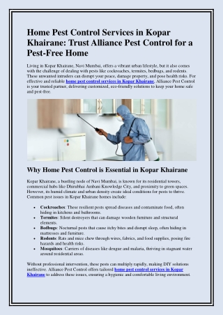 Home Pest Control Services in Kopar Khairane