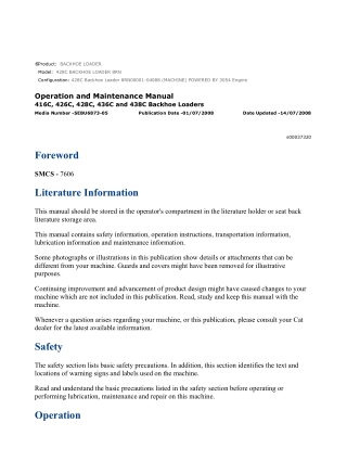 Caterpillar CAT 428C BACKHOE LOADER (8RN00001-04088) Operation and Maintenance Manual Instant Download